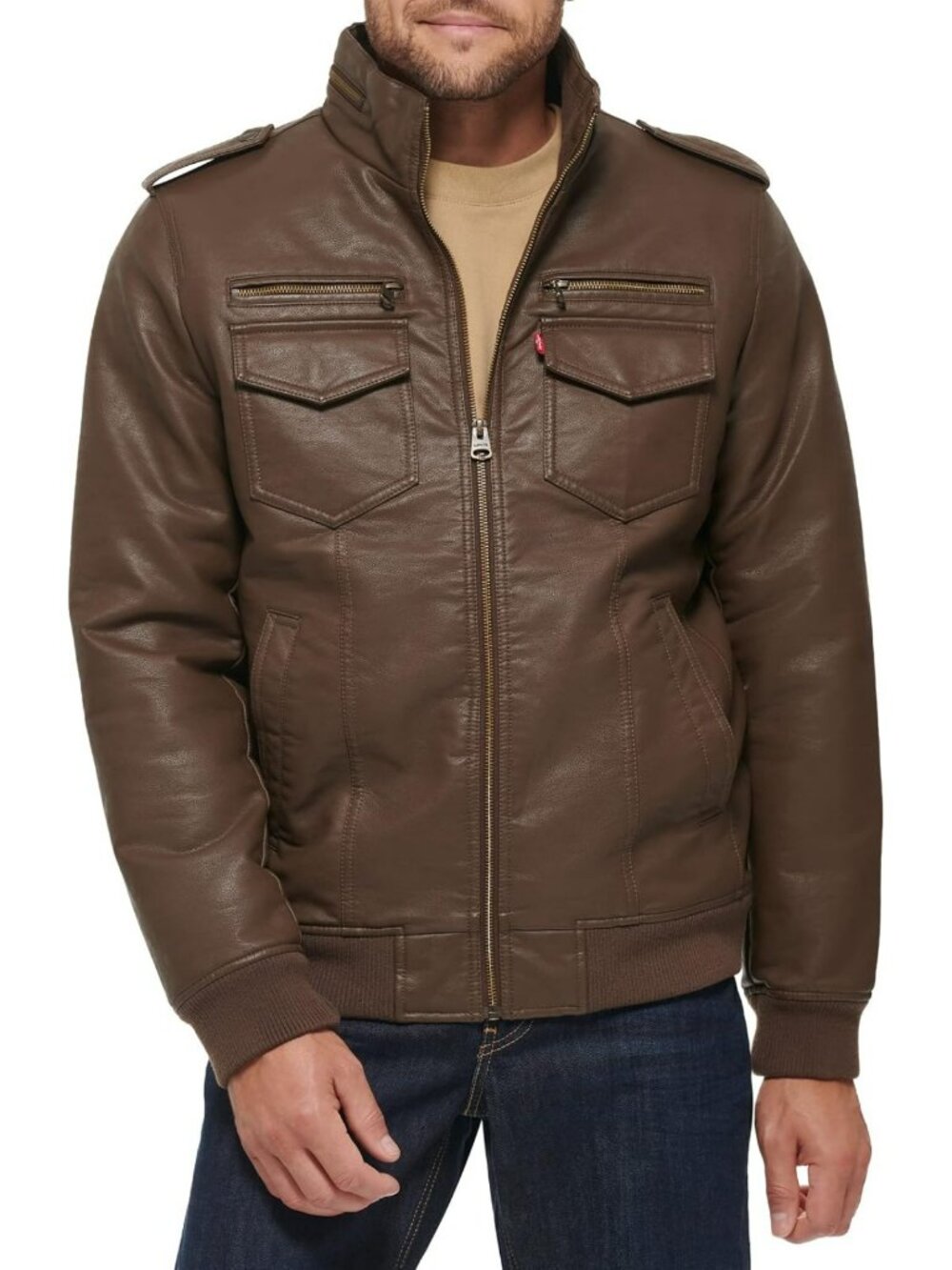 Stylish Men's Faux Leather Aviator Bomber Jacket - Trendy Outerwear Coat
